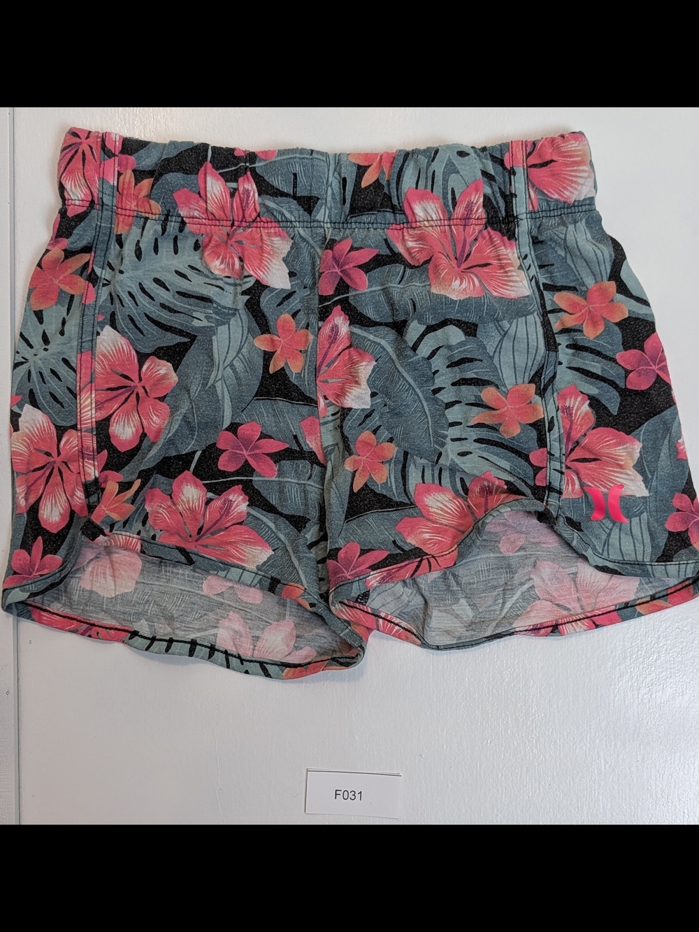 Hurley Black Shorts with Pink Tropical Floral Print